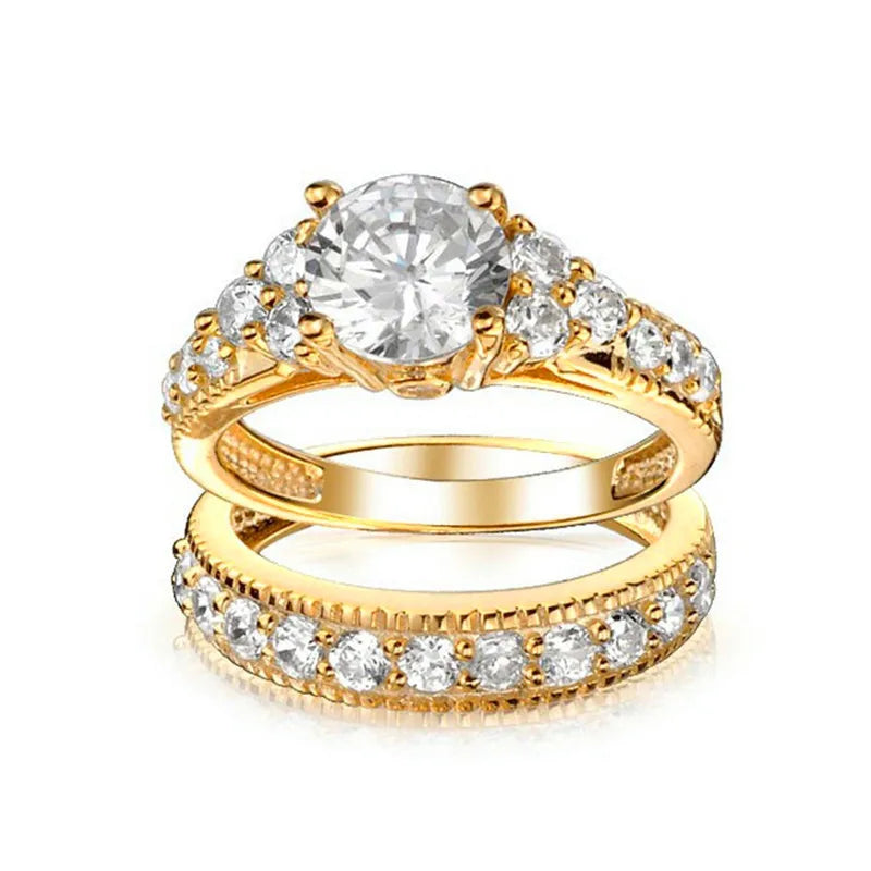 2pcs CZ Wedding Engagement Ring Sets Women Metal Ring R168