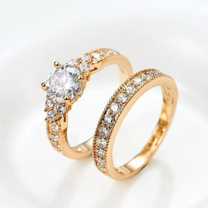 2pcs CZ Wedding Engagement Ring Sets Women Metal Ring R168