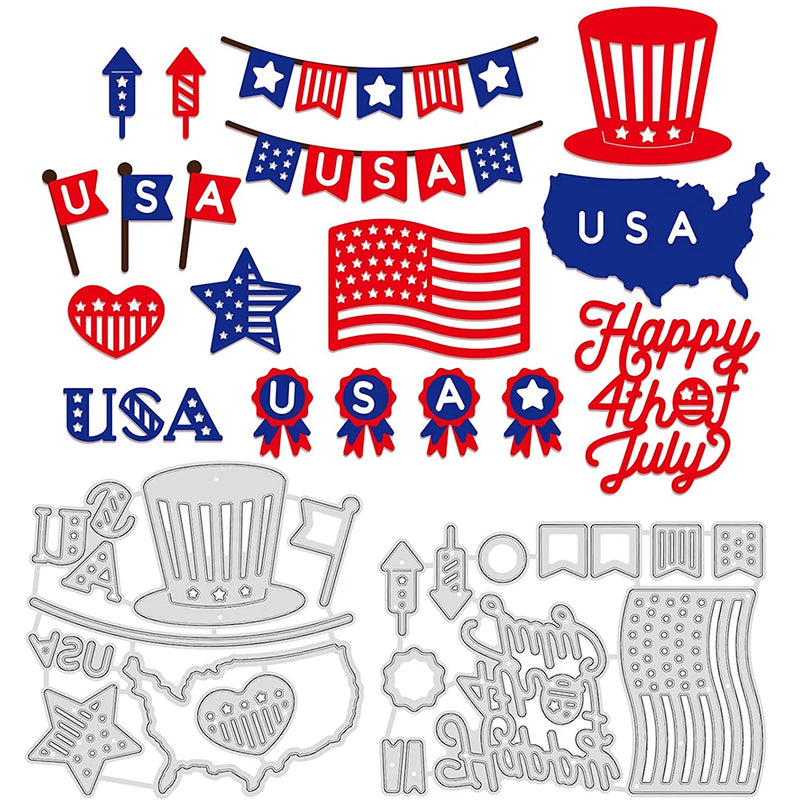 2pcs Independence Cutting Dies Hat Banner Map Fireworks Die Cuts DIY Scrapbook