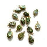 2pcs Green Freshwater Baroque Pearl Pendant Charm DIY Jewelry 10x20mm