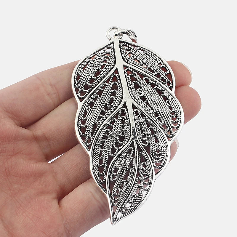 2pcs Large Hollow Filigree Leaves Charms Leaf Pendants DIY Necklace Jewelry