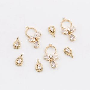 2pcs 13*24mm Rhinestone Pendants Earring Decor Metal Bow DIY Jewelry