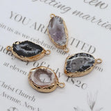 2pcs Natural Semi-precious Random Cut Pendant Gilt Edged Necklace Bracelet Parts