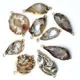 2pcs Natural Semi-precious Random Cut Pendant Gilt Edged Necklace Bracelet Parts