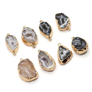 2pcs Natural Semi-precious Random Cut Pendant Gilt Edged Necklace Bracelet Parts