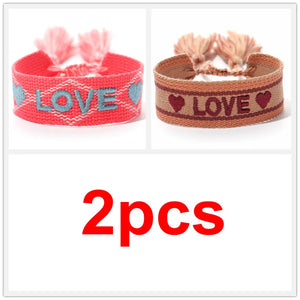 Love Embroidery Wrist Band Bracelet Couple Rope Bracelet 2pcs