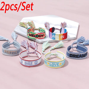 Love Embroidery Wrist Band Bracelet Couple Rope Bracelet 2pcs