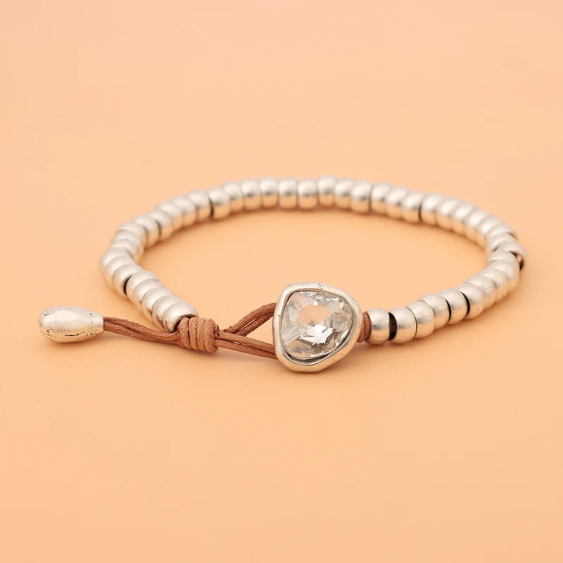 2pcs/Lot Retro Alloy Beaded Bracelet Men Women Jewelry Gift Tibetan Silver