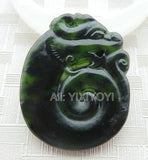 Natural Green Stone Jade Carved Dragon Lucky Amulet Pendant Necklace