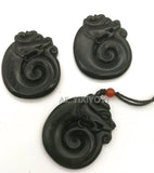 Natural Green Stone Jade Carved Dragon Lucky Amulet Pendant Necklace