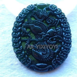 Natural Green Stone Jade Chinese Coin Dragon Lucky Pendant Necklace