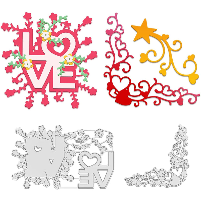 2pcs Love Heart Corner Metal Cutting Dies for Scrapbooking Birthday Cards Making