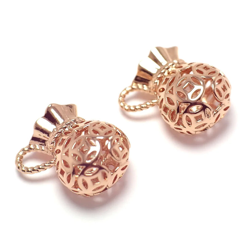 2pcs Rose Plated Brass Lucky Bag Charms 19x18mm