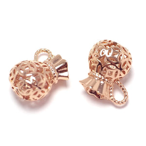 2pcs Rose Plated Brass Lucky Bag Charms 19x18mm