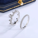 2pcs Crown Ladies Wedding Ring Cubic Zirconia 925 Sterling Silver Ring