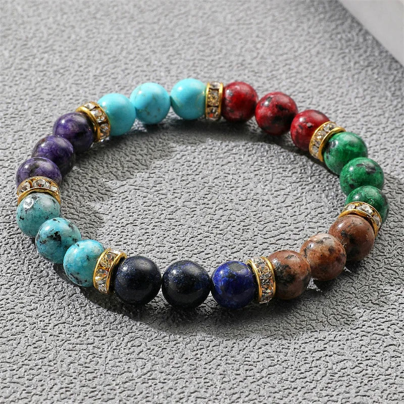 2pcs Man Stone Bracelets 7 Chakras Bangels 8mm Beaded Bracelet