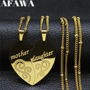 Mother Daughter Heart Necklaces Family Stainless Steel Charm Jewelry