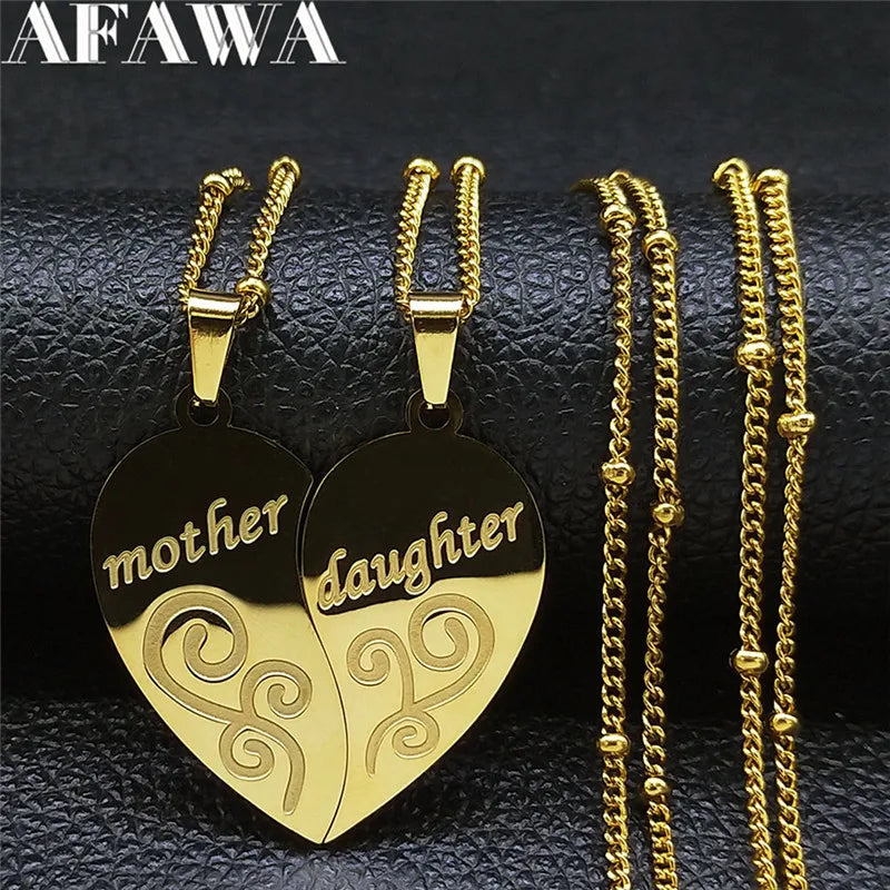 Mother Daughter Heart Necklaces Family Stainless Steel Charm Jewelry