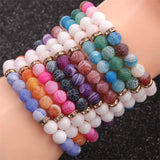 2pcs Multicolor Agate Stone Bracelets Matte Bangels 8mm