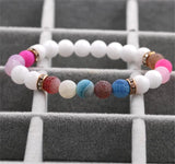 2pcs Multicolor Agate Stone Bracelets Matte Bangels 8mm