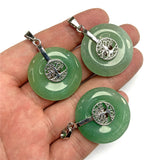 2pcs Natural Amethysts Stone Pendants Silver Life tree Flat Round Charm