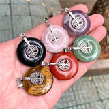 2pcs Natural Amethysts Stone Pendants Silver Life tree Flat Round Charm