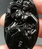 2pcs Green Stone Jade Carved Mermaid Lucky Pendant Necklace