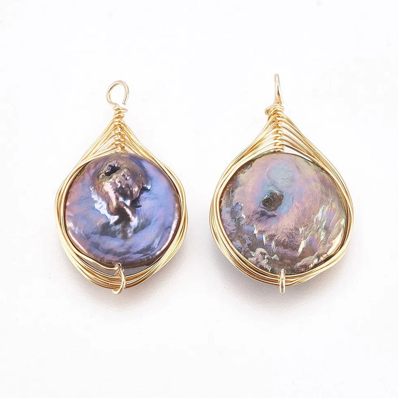 2pcs Pearl & Turquoise Pendant Brass Findings for Jewelry Making