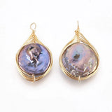 2pcs Pearl & Turquoise Pendant Brass Findings for Jewelry Making