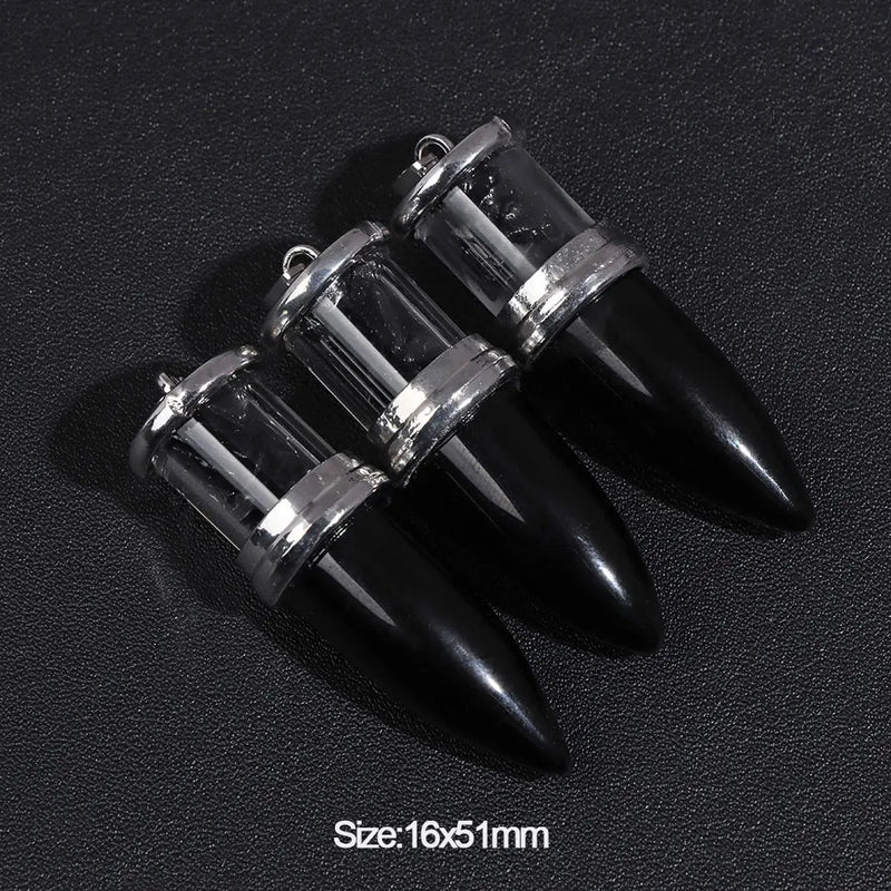 2pcs Gravel Stone Pendant Reiki Pendulum for Jewelry Making 16x51mm