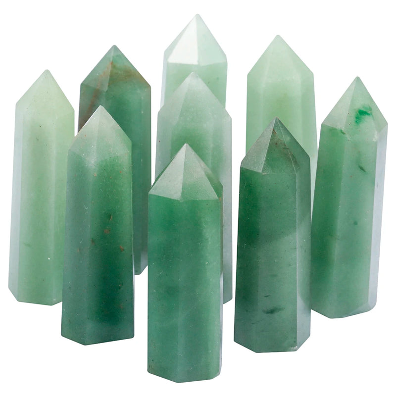 Green Aventurine Hexagonal Points Wand for Luck Reiki Chakra Meditation
