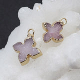 2pcs Pink Flower Quartz Crystal Pendant Necklace Charm Gemstone Accessories