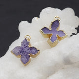 2pcs Pink Flower Quartz Crystal Pendant Necklace Charm Gemstone Accessories