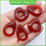 2pcs Red Agate Stone Large Hole Love Teardrop M Pendant for DIY Jewellery