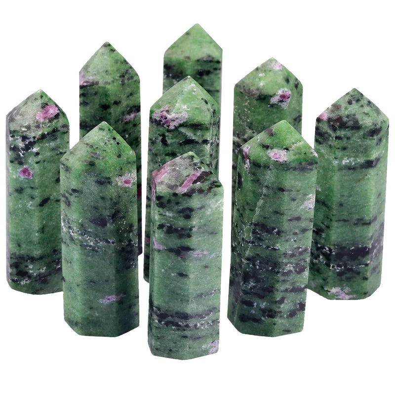 2pcs Ruby in Fuchsite Hexagonal Points Wand, Reiki Chakra Gemstone Prism