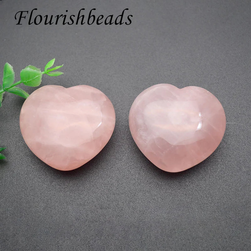 2pcs Rose Quartz Heart Shape Chakra Healing Reiki Crystals 45mm