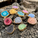 2pcs Natural Stone Druzy Pendants for DIY Jewelry Making