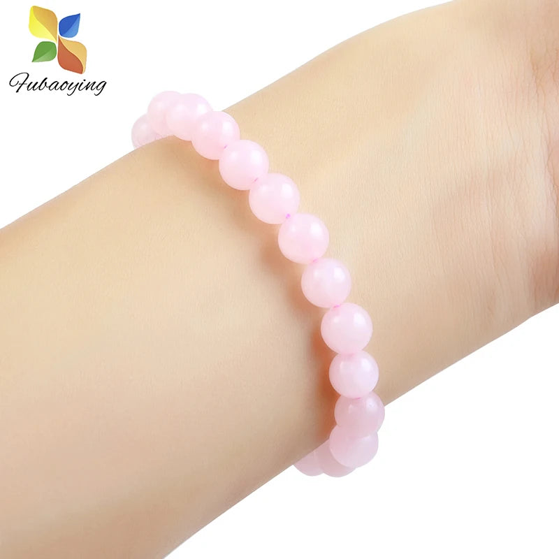 2pcs Natural Stone Quartz Pink 8mm Beads Bracelets Round Vintage Crystal Charm