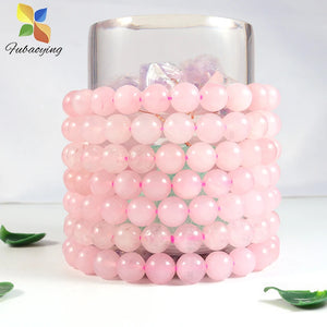 2pcs Natural Stone Quartz Pink 8mm Beads Bracelets Round Vintage Crystal Charm