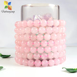 2pcs Natural Stone Quartz Pink 8mm Beads Bracelets Round Vintage Crystal Charm