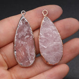 2pcs Rose Quartz Water Drop Crystal Charm Pendant 19x45mm