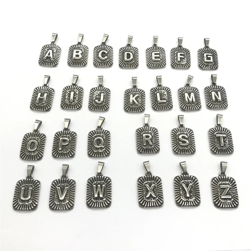 2pcs Stainless Steel 26 Letters Pendant Tag Necklace DIY Jewelry Finding Charm