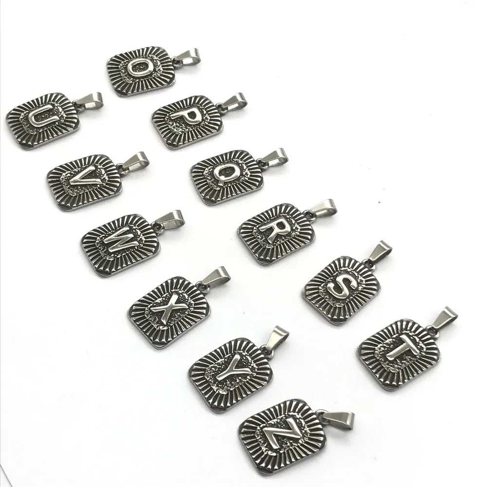 2pcs Stainless Steel 26 Letters Pendant Tag Necklace DIY Jewelry Finding Charm