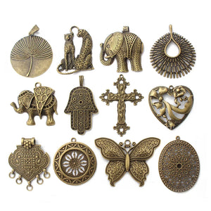 2pcs Bronze Butterfly Elephant Leopard Charms Pendant for Jewelry Making