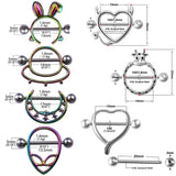 2pcs 14G Stainless Steel Heart Barbell Nipple Rings Shield Cover Piercings