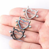 2pcs 14G Stainless Steel Heart Barbell Nipple Rings Shield Cover Piercings