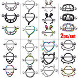 2pcs 14G Stainless Steel Heart Barbell Nipple Rings Shield Cover Piercings