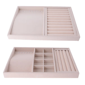 Beige Velvet Compartment Ring Roll Jewelry Holder Display