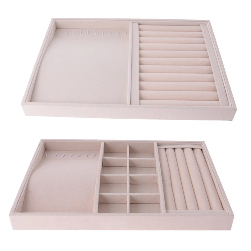 Beige Velvet Compartment Ring Roll Jewelry Holder Display