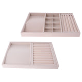Beige Velvet Compartment Ring Roll Jewelry Holder Display